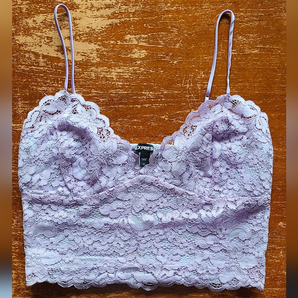 Express Lilac and White Crop Top with Lace Trim